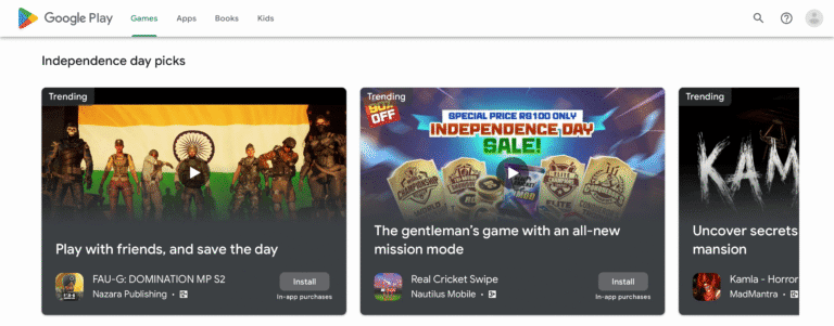 FAU-G FEATURING PLAY STORE INDEPENDENCE DAY